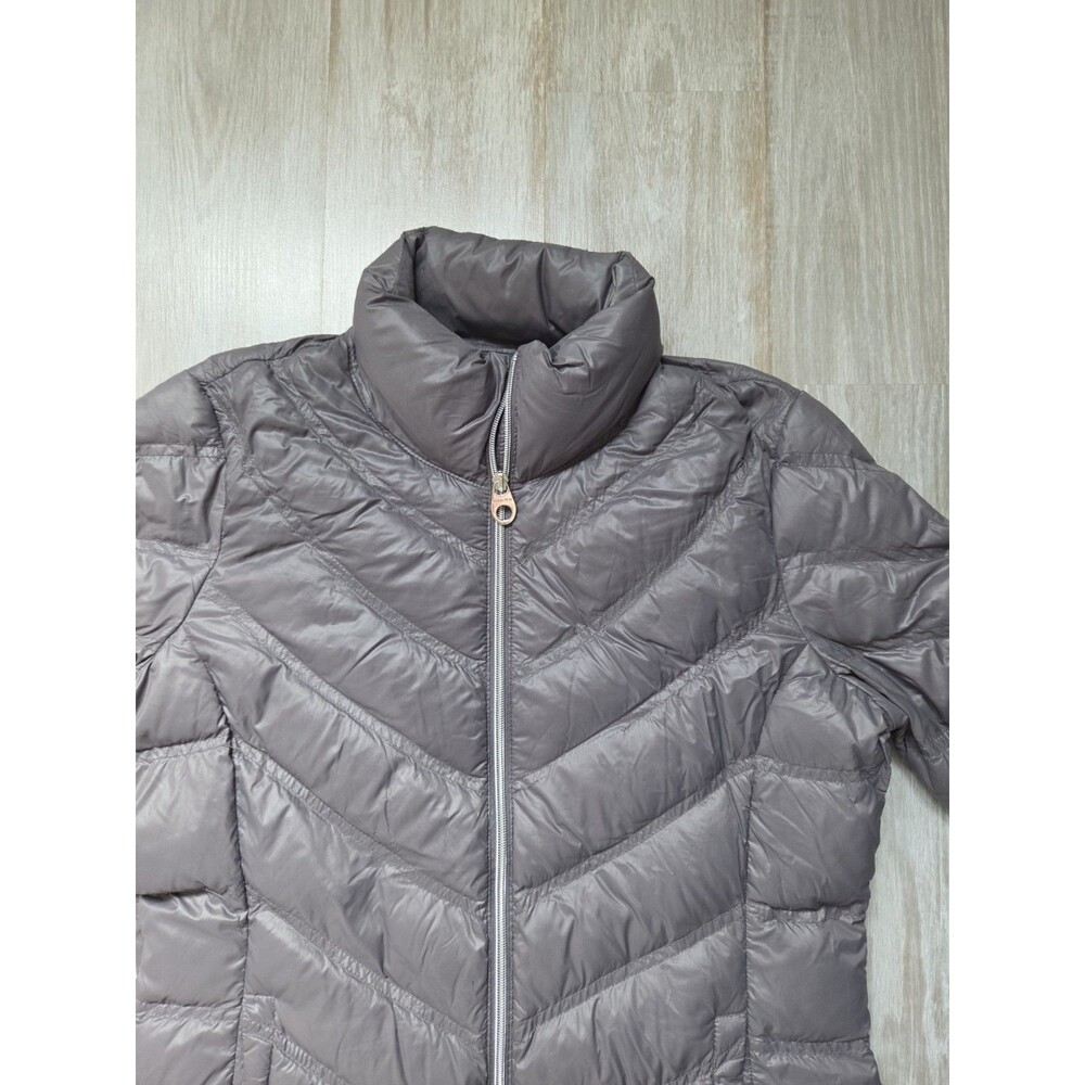Calvin Klein Packable Down Puffer Coat Gray Long Jacket Womens Small Zip EUC - Picture 3 of 11